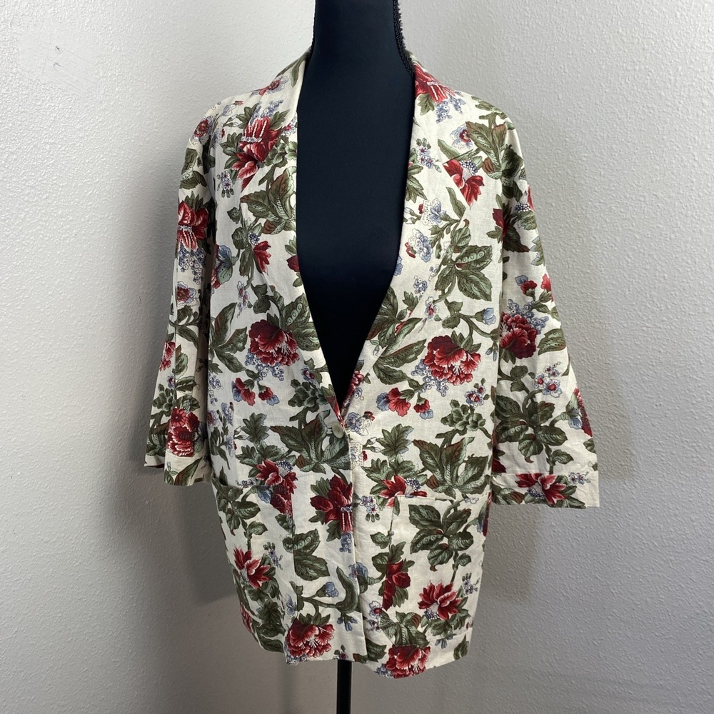 Vintage Orvis Blazer Women's Small Floral Linen Blend 1-Button Victorian Cottage